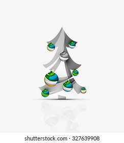 Merry Christmas decorated tree with glossy balls. Modern geometric design concept of the holiday