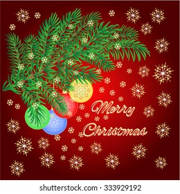 Merry Christmas decoration Christmas branch with various baubles background vector illustration