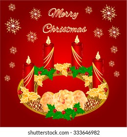 Merry Christmas decoration circular Advent wreath with  tea roses vector illustration