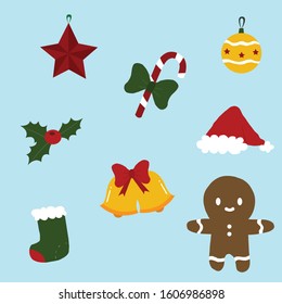 Merry Christmas decoration collection. Vector illustration, icon decorative elements for congratulations and invitations.