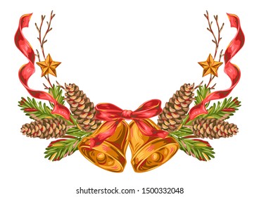 Merry Christmas decoration design. Holiday illustration in vintage style.