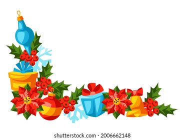 Merry Christmas decoration design. Holiday illustration in cartoon style.