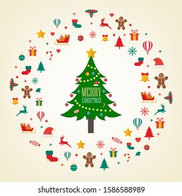 Merry christmas decoration elements  background. Greeting card, poster, banner