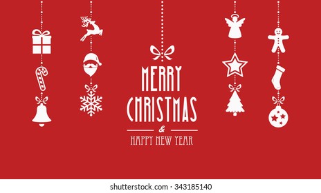 merry christmas decoration elements hanging red background