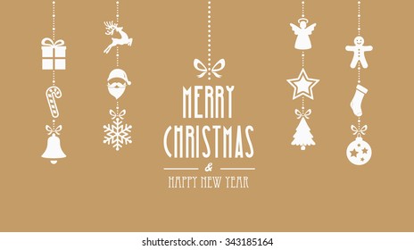 Merry Christmas Decoration Elements Hanging Gold Background