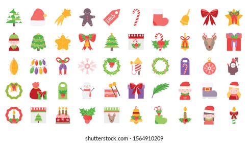 merry christmas decoration ornament icons set vector illustration