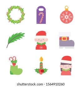 merry christmas decoration ornament icons set vector illustration