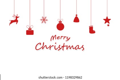 Merry Christmas, decoration, reindeer, gift, snowflakes, hat of Santa Claus, sock, balls and star, celebration party minimal style in winter season background vector