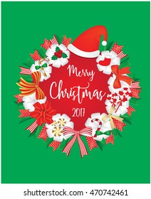Merry Christmas decoration with santa hat,candy and ribbon.gift or invitation card