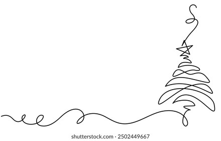 Merry Christmas decoration. Stylish Christmas tree. Continuous one line drawing. Vector illustration