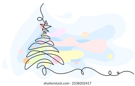 Merry Christmas decoration. Stylish Christmas tree. Continuous one line drawing. Vector illustration