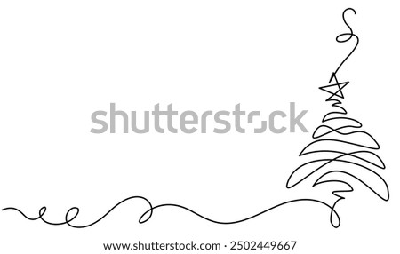 Merry Christmas decoration. Stylish Christmas tree. Continuous one line drawing. Vector illustration
