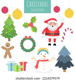 Merry christmas decorations icon collection. Vector illustration.