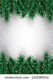 Merry Christmas decorative background with fir tree branches, vector illustration