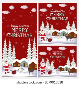 Frohe Weihnachtsdekoration. Vektorbanner, Poster oder Grußkartenvorlage auf Merry Xmas mit Weihnachtsmann , Urlaub , Schneemann, Schneeflocken.