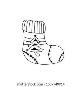 Merry Christmas decorative boot. Vector illustration with isolated a Christmas colorful boot on the white background for decor winter holidays.