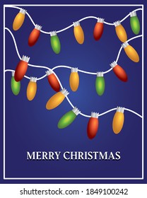 merry christmas, decorative and celebrating lights card vector illustration