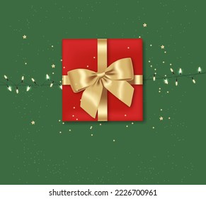 Merry Christmas, decorative design elements, winter banner, celebration background, realistic lights, gold background vector