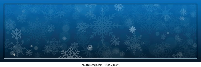 Merry Christmas decorative design with snowflake on blue background. Christmas headers, website, greeting cards, anniversary