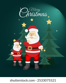 Merry christmas decorative festival wishes greeting design Christmas tree with santa Christmas vector design merry christmas greeting card