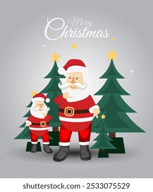 Merry christmas decorative festival wishes greeting design Christmas tree with santa Christmas vector design merry christmas greeting card