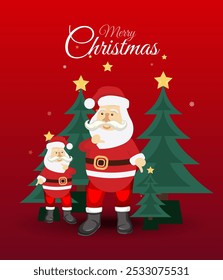 Merry christmas decorative festival wishes greeting design Christmas tree with santa Christmas vector design merry christmas greeting card