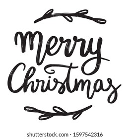 Merry Christmas Decorative Handwritten Calligraphy Greetings Card, Drawn in Black Marker Ink. For Christmas and New Year Holidays - EPS