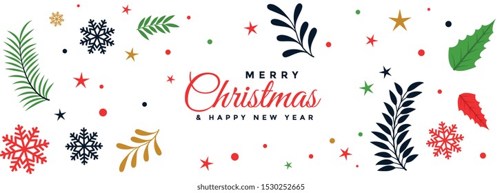 merry christmas decorative leaves festival banner design