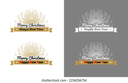 Merry Christmas decorative ribbon with sunburst and typography design. Vector illustration