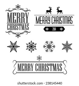 Merry Christmas decorative signs and frames with snowflakes