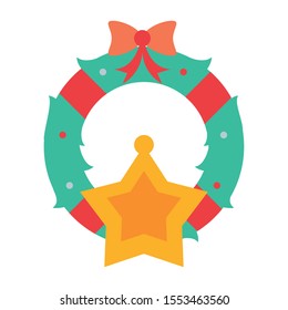 merry christmas decorative star with wreath crown vector illustration design