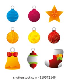 Merry christmas decorative stuffs and pine tree design, vector illustration eps 10.