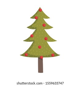 merry christmas decorative tree red balls ornament vector illustration