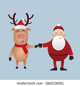 Merry Christmas, Deer and santa claus vector illustration.