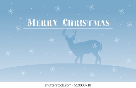 Merry Christmas deer with snowflakes scenery vector illustration