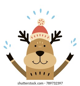 Merry Christmas deer style flat. Vector illustration