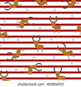 Merry Christmas deers cute funny vector pattern image. Design illustration background.