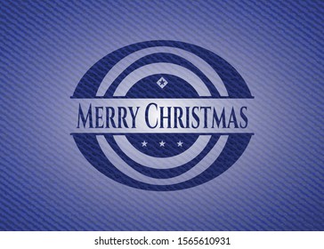 Merry Christmas with denim texture. Vector Illustration. Detailed.