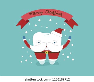 Merry Christmas of dental with santa claus tooth.