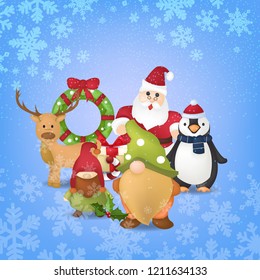 Merry Christmas Design with character and Background. Creative design for your Christmas background. vector illustration