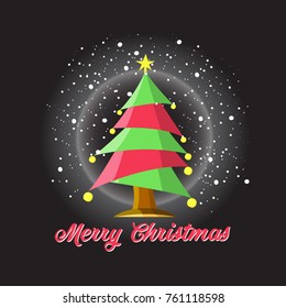 Merry Christmas design concept with Christmas tree and snow on black background.
