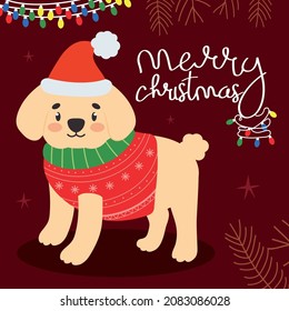 merry christmas design with cute dog with hat