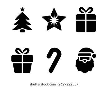 merry christmas design elements black silhouette vector flat icon set