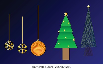 Merry Christmas design elements icons, Christmas tree, snowflakes, globe, easily editable icon, vector art illustration