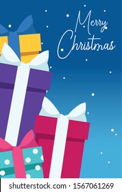 Merry christmas design with gift boxes over winter night background, colorful design , vector illustration