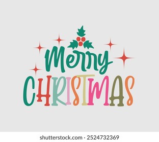 Merry Christmas, Christmas Design, Hand drawn lettering phrase isolated on white background, Calligraphy T-shirt design, EPS,  Files for Cutting, bag, cups, card