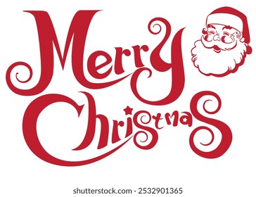 Merry Christmas Design with Santa Head Graphics, Festive Holiday Greeting, Cheerful Typography, Fun Santa Illustrations, Perfect for Cards, Decorations, and Seasonal Celebrations, Spread Holiday Cheer