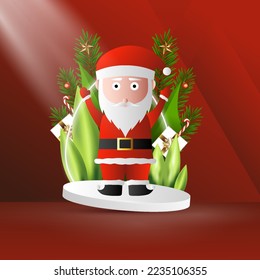 merry christmas design with santa, star, candy, light bulb, and christmas tree elements