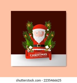merry christmas design with santa, star, candy, light bulb, and christmas tree elements