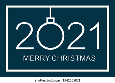 Merry Christmas design template. Merry Christmas 2021. Isolated vector illustration on blue background.